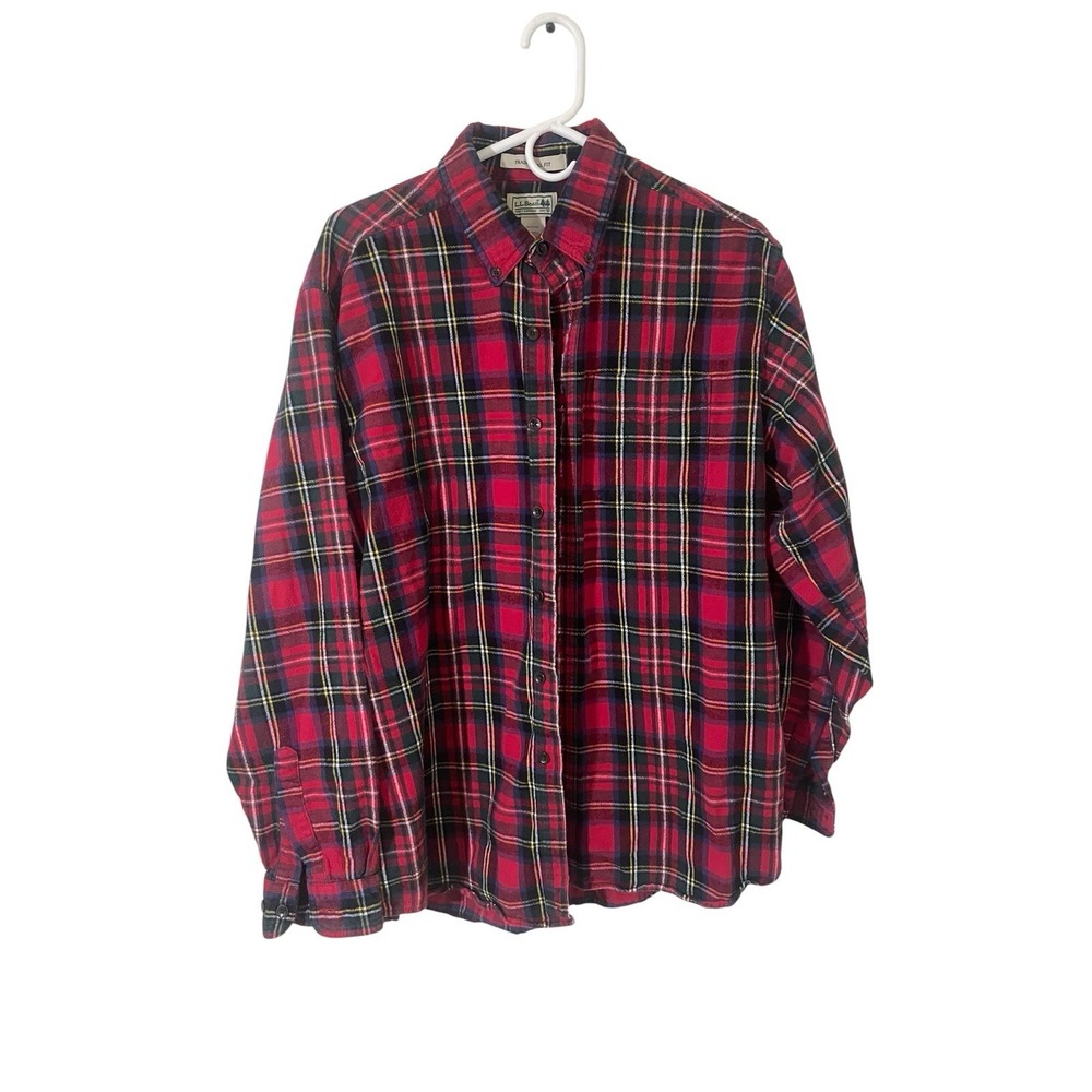 Y2K LL Bean Men's Large Red Plaid Button Up Flannel Shirt Lumberjack Workwear - Picture 1 of 5